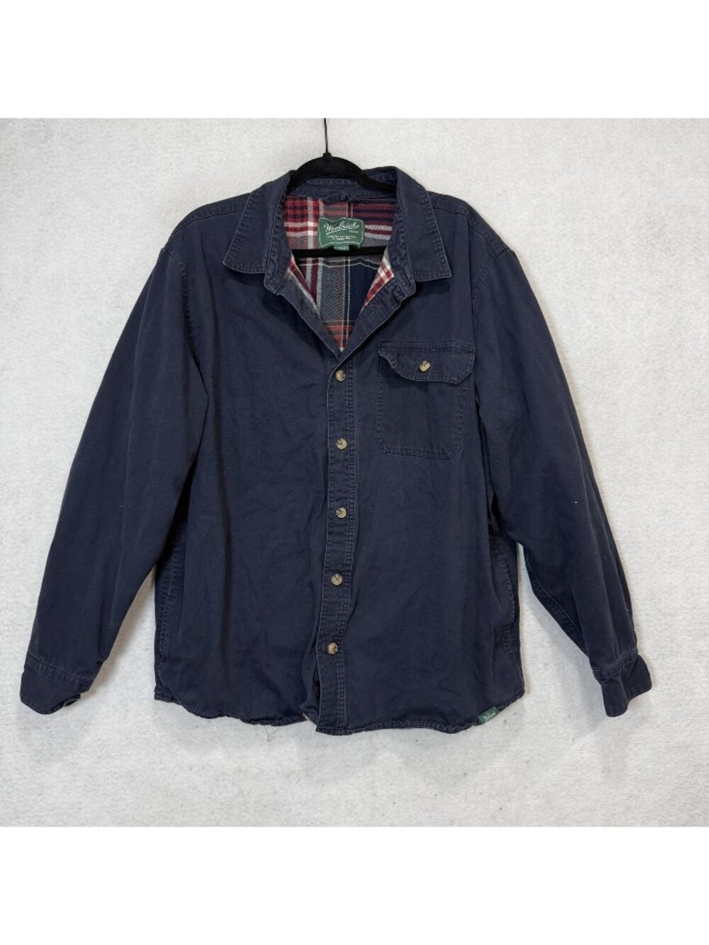 Woolrich Jacket Mens XL Blue Canvas Plaid Lined Shirt Shacket Outdoor Workwear